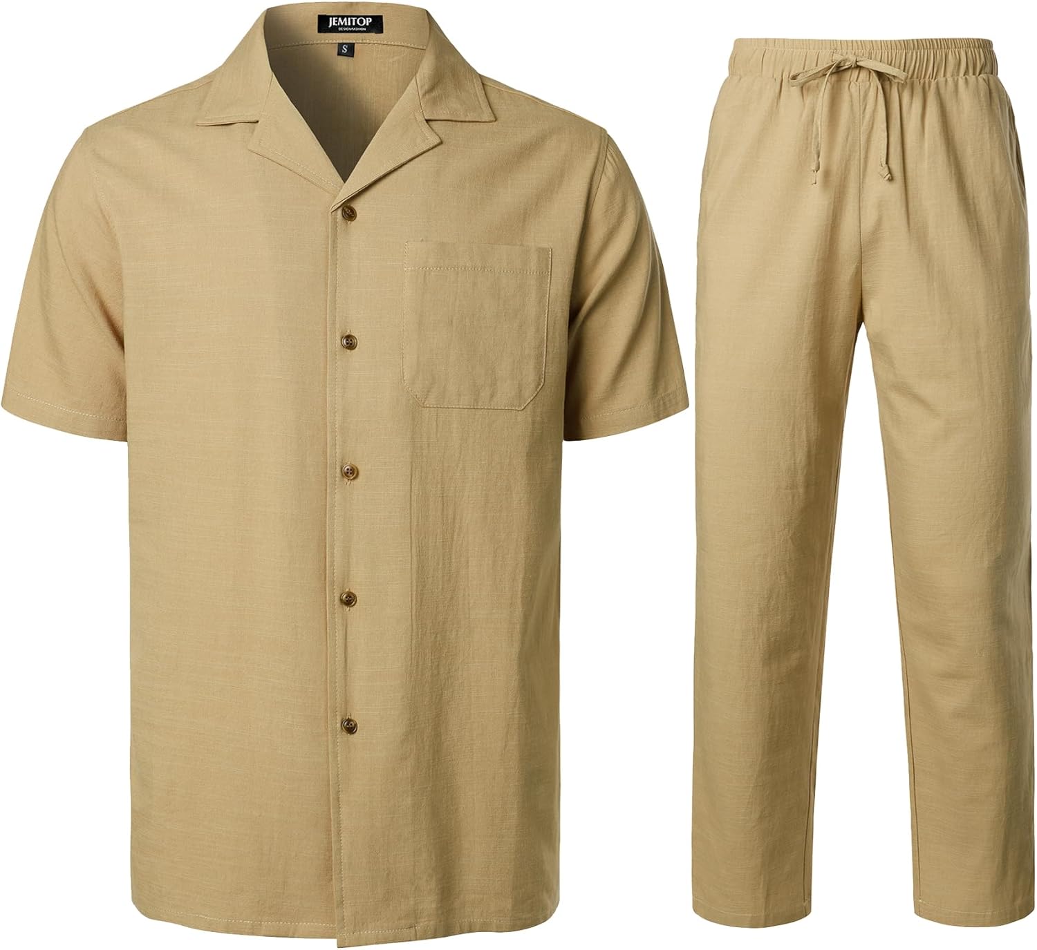 Stitch Boss: Men's 2 Piece Outfits Summer Relaxed Fit Walking Suit Casual Cuban Guayabera Shirt and Pants Set Beach Vacation