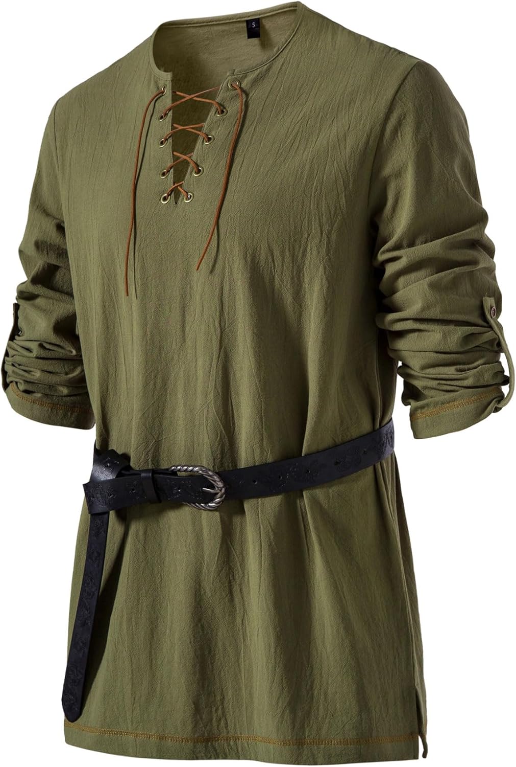Stitch Boss: Men's Pure Cotton Vintage Lace Up Shirts for Pirate Renaissance Viking Medieval Costume Without Belt