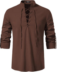 Stitch Boss: Men's Pure Cotton Retro Lace Up Shirts for Renaissance Pirate Viking Medieval