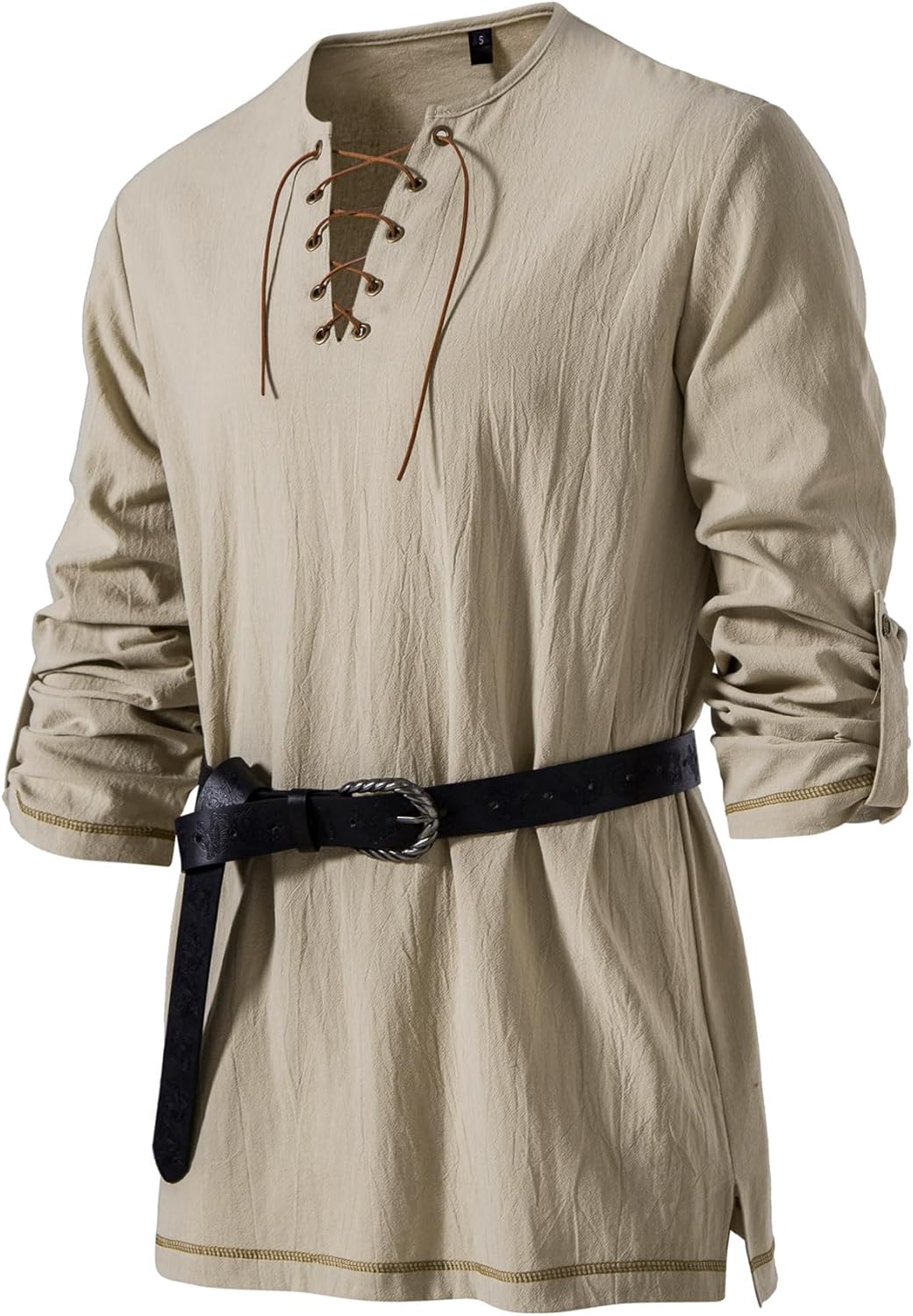 Stitch Boss: Men's Pure Cotton Vintage Lace Up Shirts for Pirate Renaissance Viking Medieval Costume Without Belt