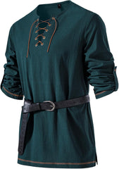 Stitch Boss: Men's Pure Cotton Vintage Lace Up Shirts for Pirate Renaissance Viking Medieval Costume Without Belt