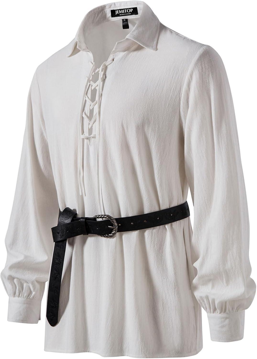Stitch Boss: Men's Cotton Lace Up Retro Design Shirts for Renaissance Pirate Viking Medieval Costume Without Belt