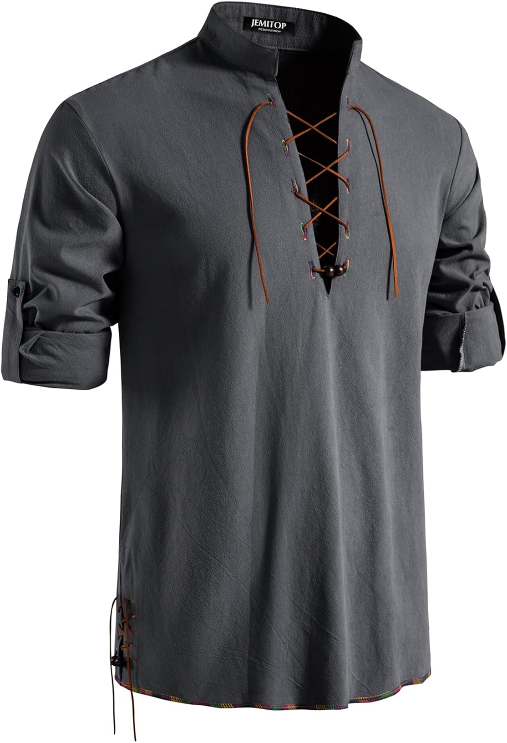 Stitch Boss: Men's Pure Cotton Retro Lace Up Shirts for Renaissance Pirate Viking Medieval
