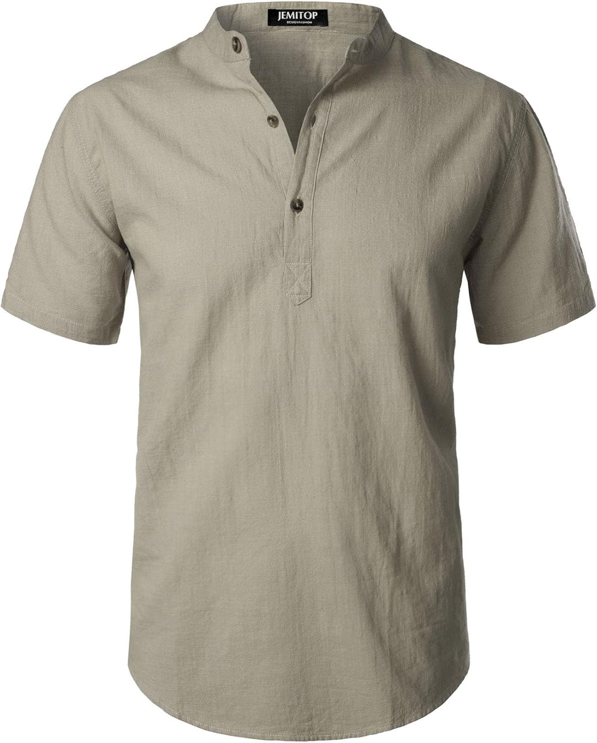 Stitch Boss: Men's Summer Lightweight Cotton Linen Shirts Casual Short Sleeve Breathable Banded Collar Henley for Beach Vacation
