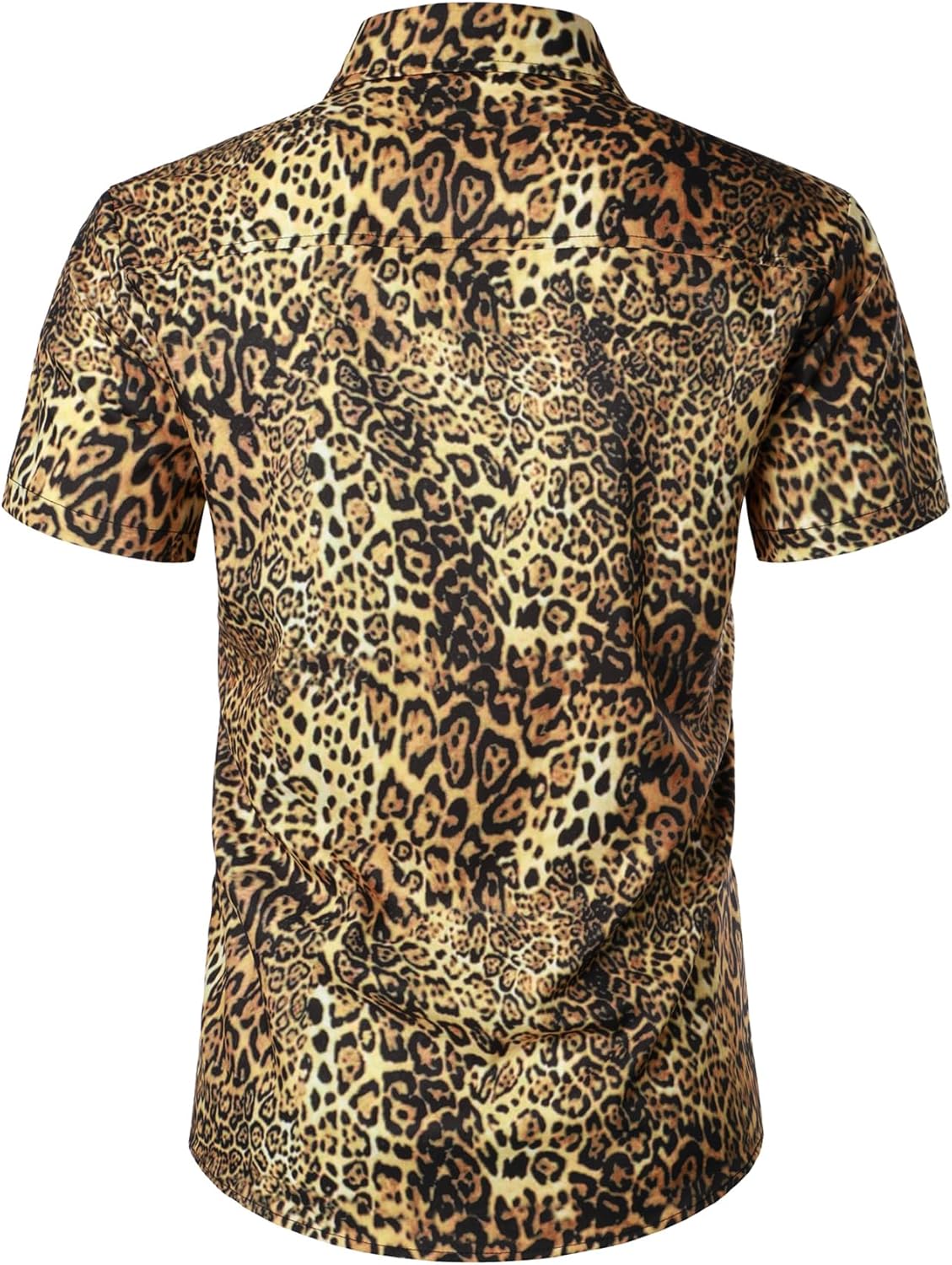 Stitch Boss: Men's Stretchy Causal Leopard Cheetah Print Short Sleeve Slim Fit Button Up Shirt