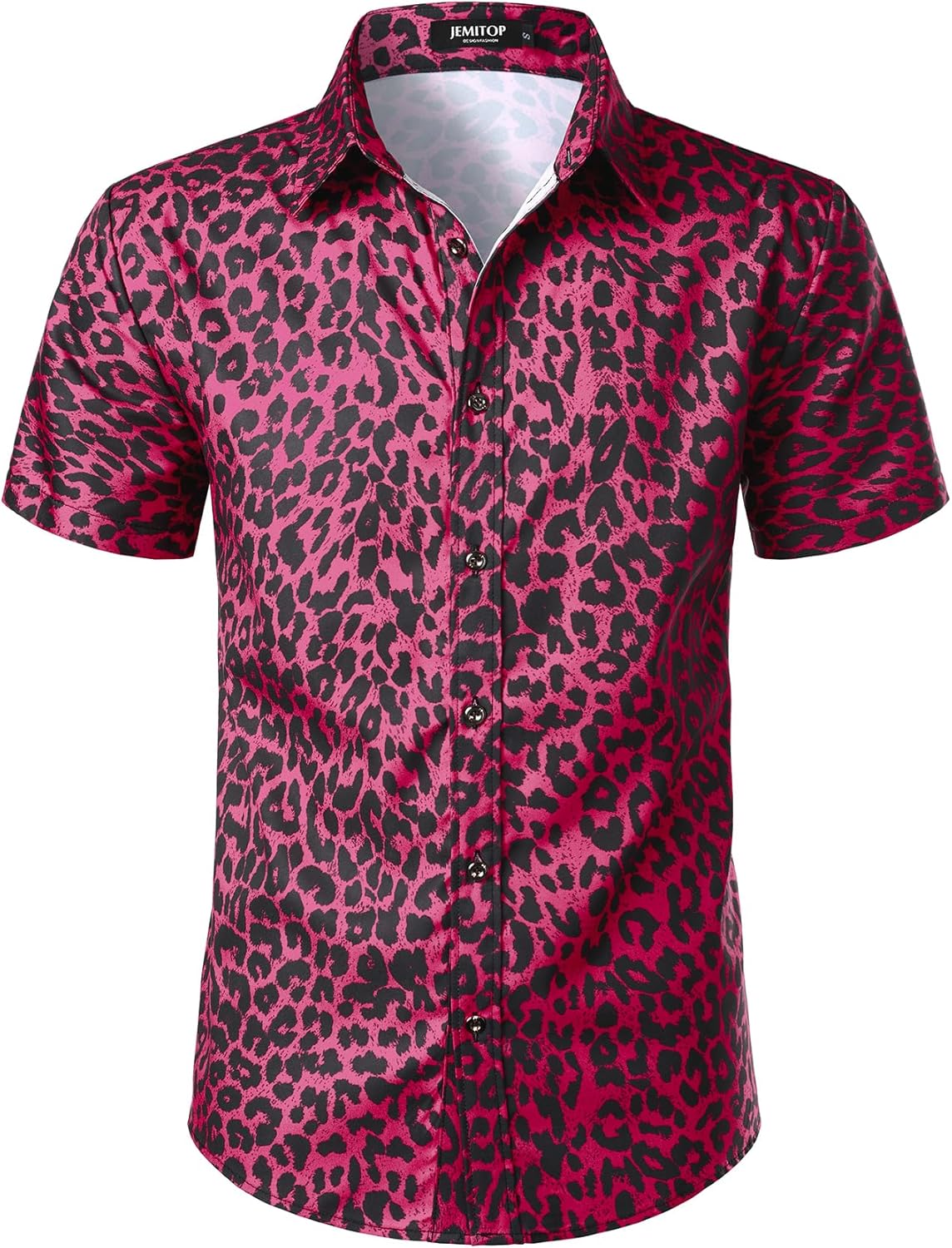 Stitch Boss: Men's Stretchy Causal Leopard Cheetah Print Short Sleeve Slim Fit Button Up Shirt