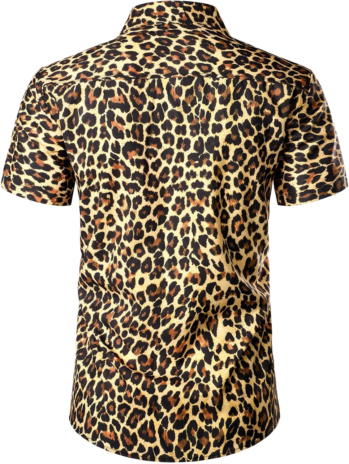 Stitch Boss: Men's Stretchy Causal Leopard Cheetah Print Short Sleeve Slim Fit Button Up Shirt