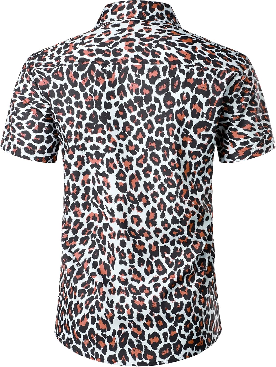 Stitch Boss: Men's Stretchy Causal Leopard Cheetah Print Short Sleeve Slim Fit Button Up Shirt