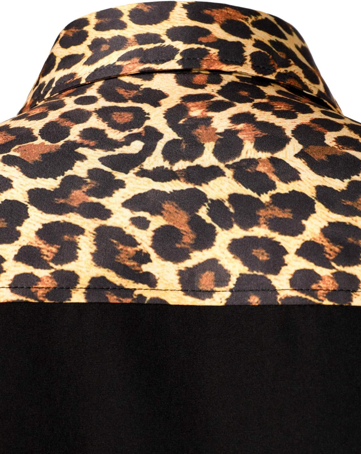 Stitch Boss: Men's Stretchy Causal Leopard Cheetah Print Short Sleeve Slim Fit Button Up Shirt