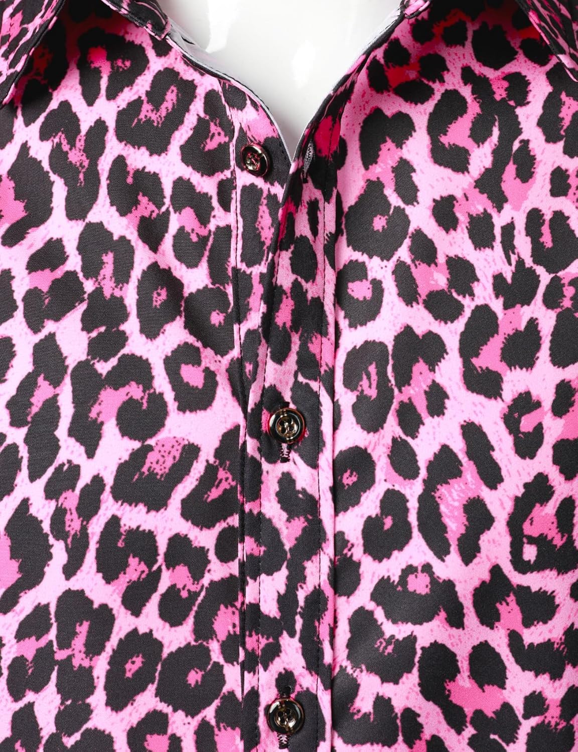 Stitch Boss: Men's Stretchy Causal Leopard Cheetah Print Short Sleeve Slim Fit Button Up Shirt