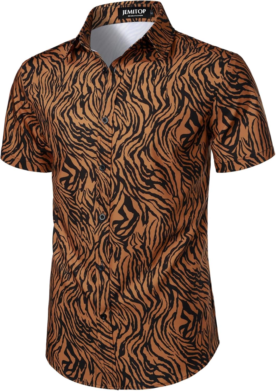 Stitch Boss: Men's Stretchy Causal Leopard Cheetah Print Short Sleeve Slim Fit Button Up Shirt