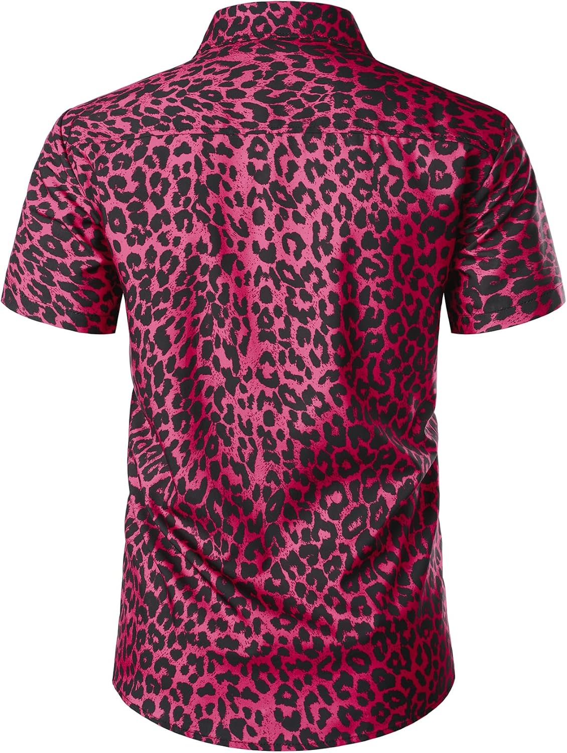 Stitch Boss: Men's Stretchy Causal Leopard Cheetah Print Short Sleeve Slim Fit Button Up Shirt
