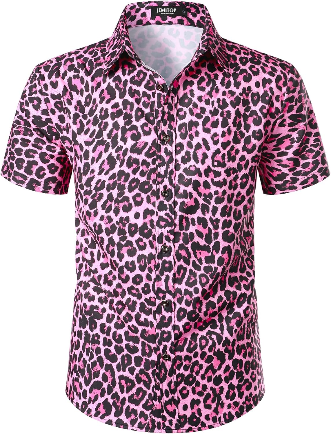 Stitch Boss: Men's Stretchy Causal Leopard Cheetah Print Short Sleeve Slim Fit Button Up Shirt