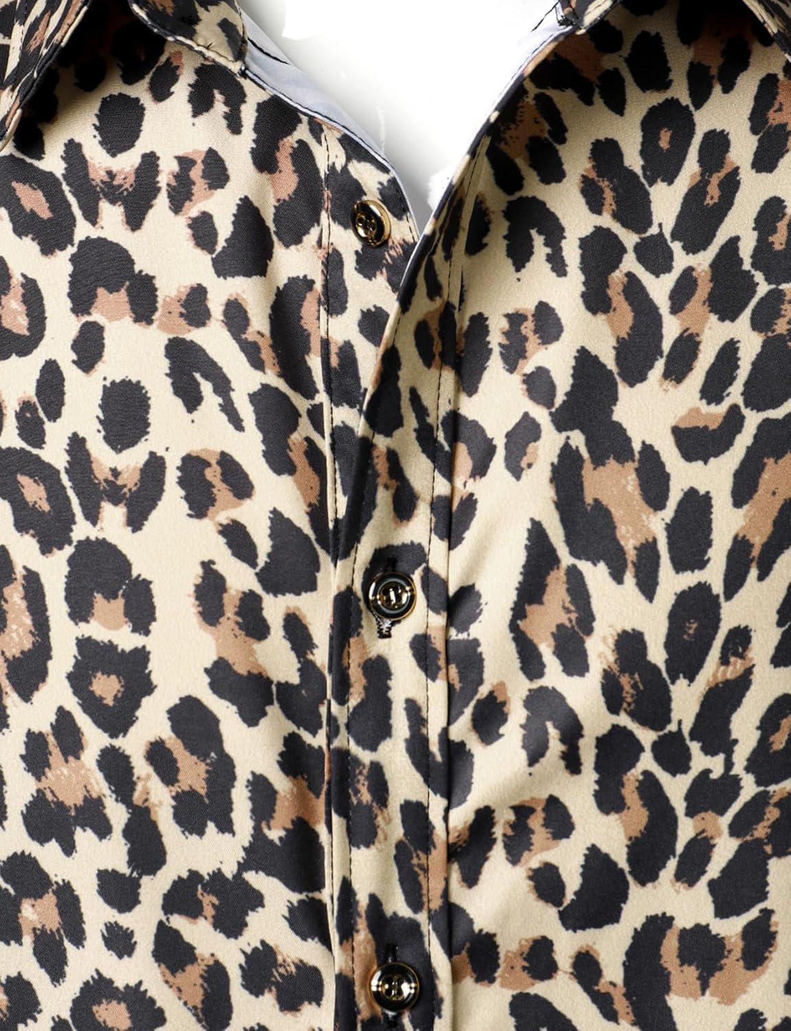 Stitch Boss: Men's Stretchy Causal Leopard Cheetah Print Short Sleeve Slim Fit Button Up Shirt