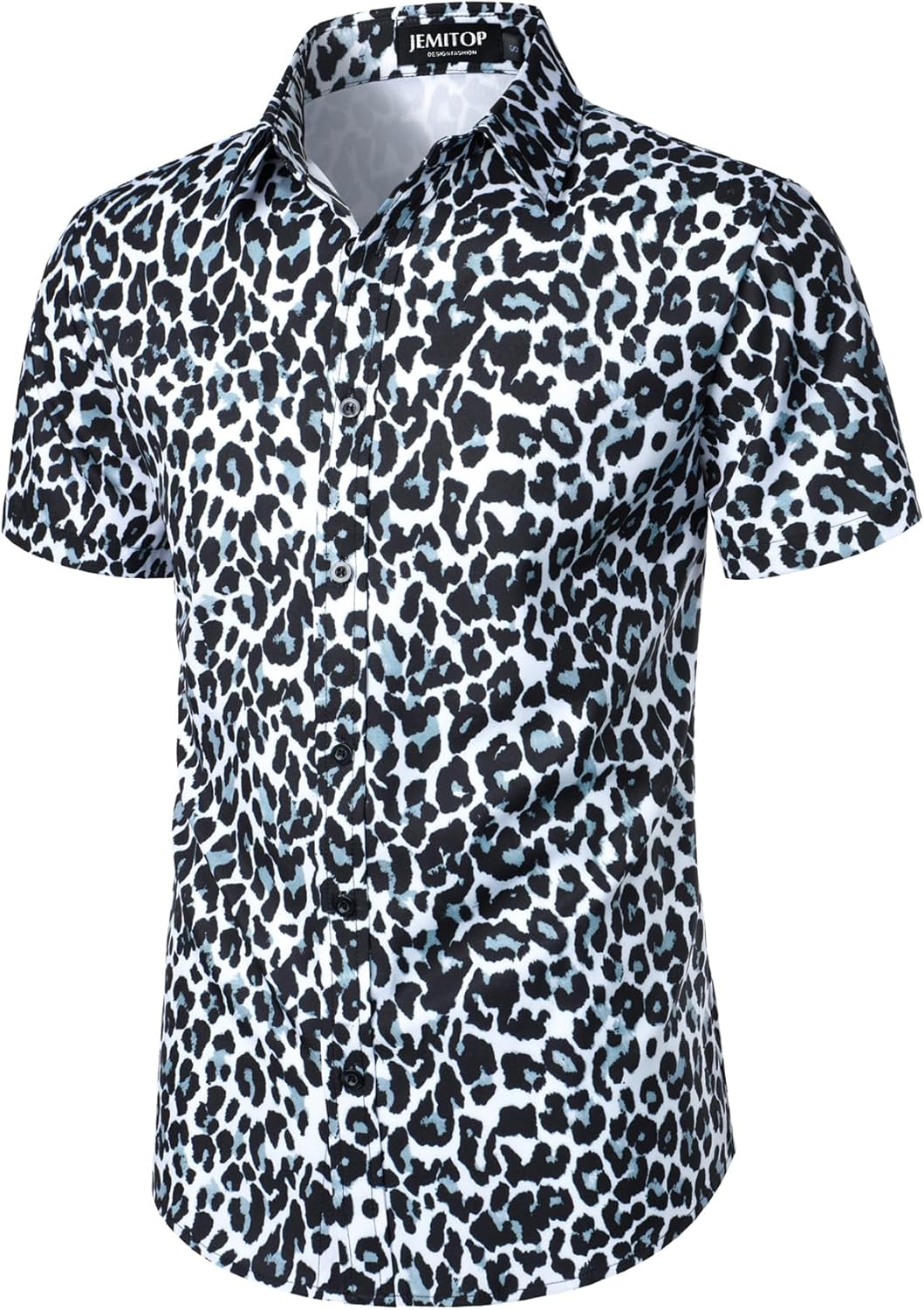 Stitch Boss: Men's Stretchy Causal Leopard Cheetah Print Short Sleeve Slim Fit Button Up Shirt