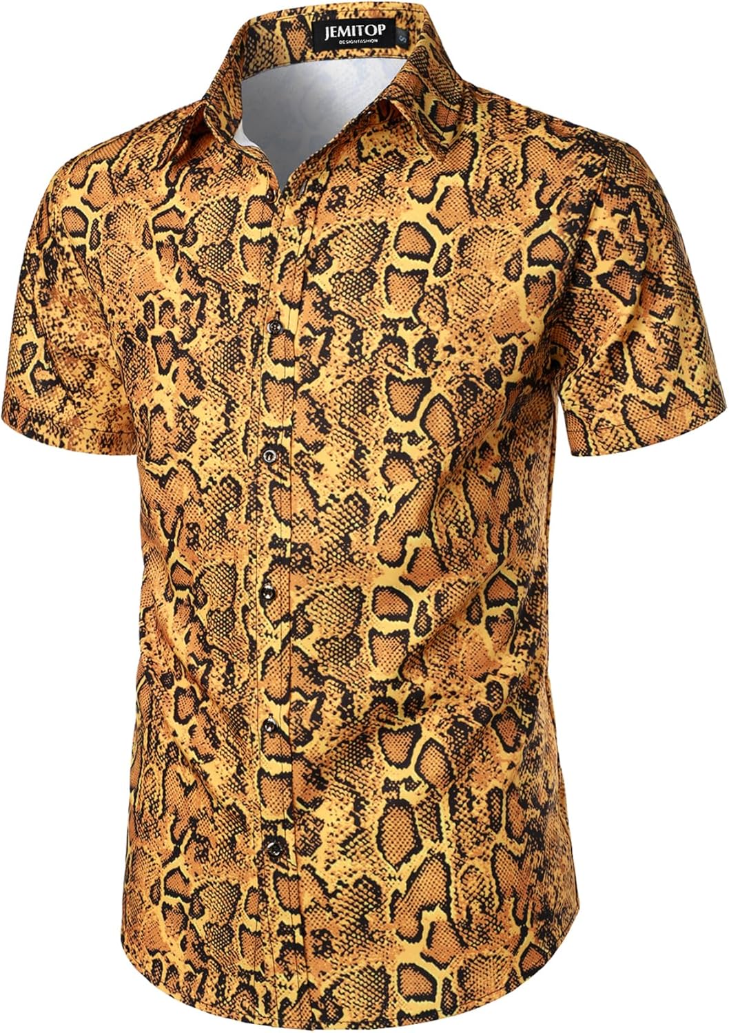 Stitch Boss: Men's Stretchy Causal Leopard Cheetah Print Short Sleeve Slim Fit Button Up Shirt