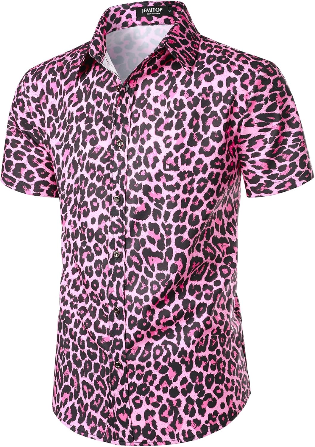 Stitch Boss: Men's Stretchy Causal Leopard Cheetah Print Short Sleeve Slim Fit Button Up Shirt