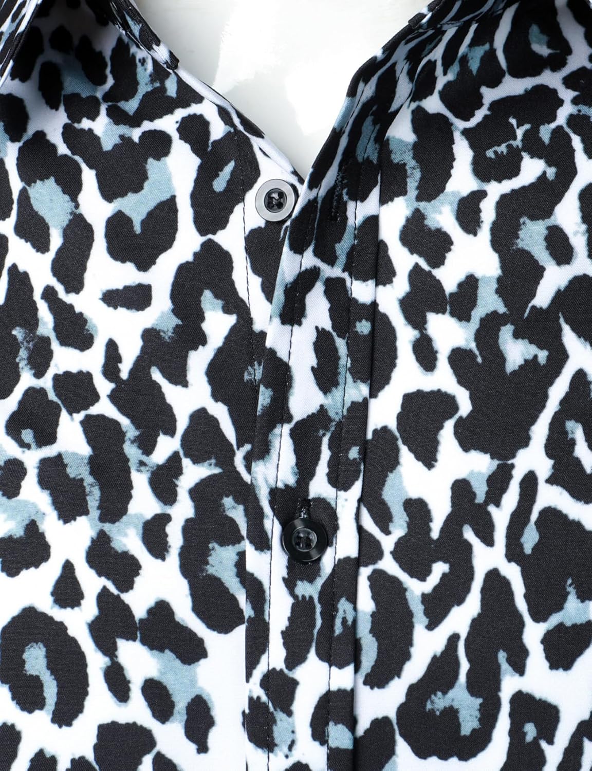 Stitch Boss: Men's Stretchy Causal Leopard Cheetah Print Short Sleeve Slim Fit Button Up Shirt