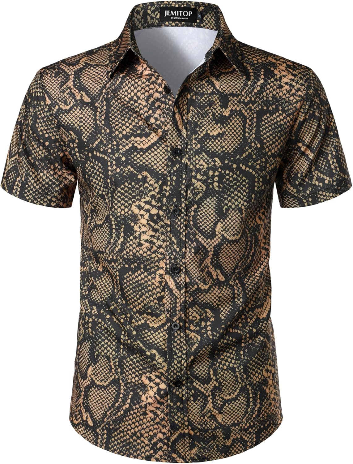 Stitch Boss: Men's Stretchy Causal Leopard Cheetah Print Short Sleeve Slim Fit Button Up Shirt