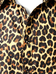Stitch Boss: Men's Stretchy Causal Leopard Cheetah Print Short Sleeve Slim Fit Button Up Shirt
