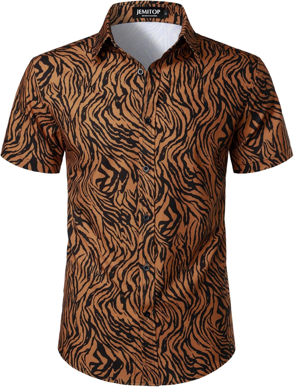 Stitch Boss: Men's Stretchy Causal Leopard Cheetah Print Short Sleeve Slim Fit Button Up Shirt
