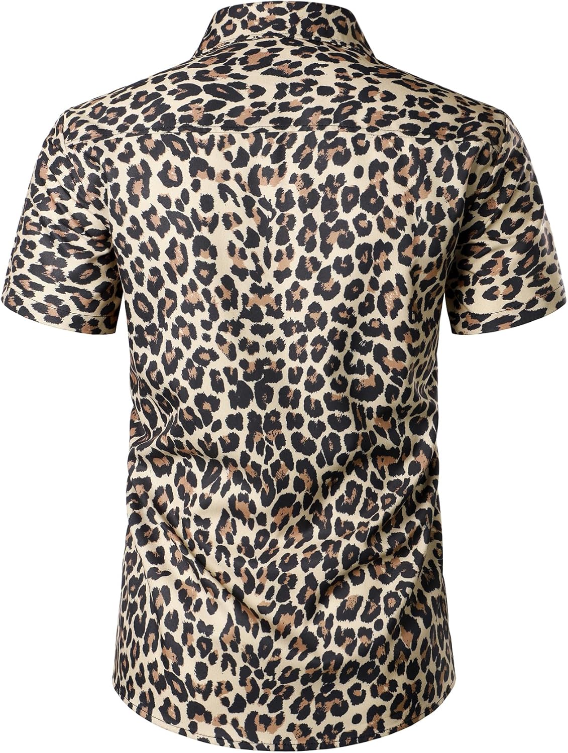 Stitch Boss: Men's Stretchy Causal Leopard Cheetah Print Short Sleeve Slim Fit Button Up Shirt