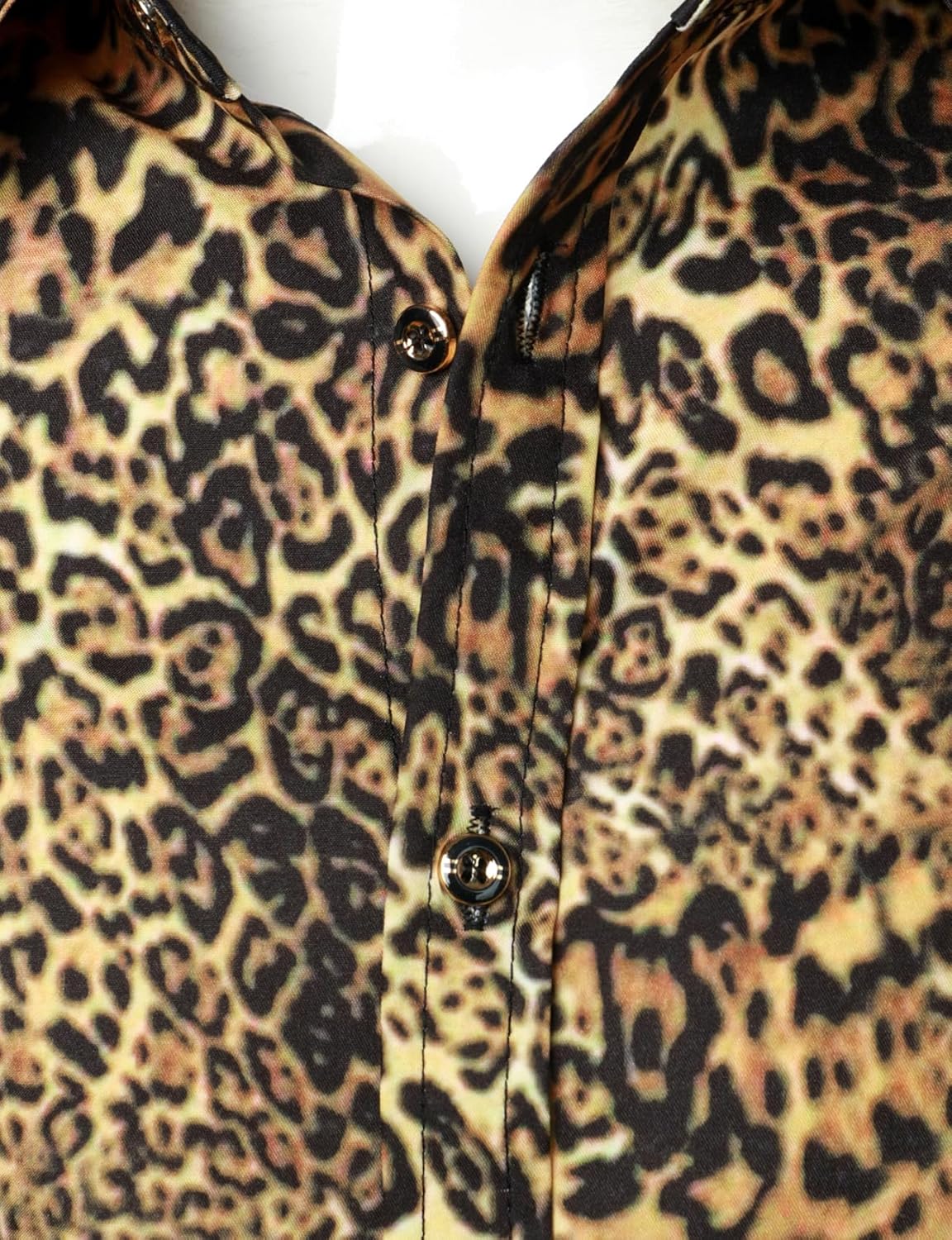 Stitch Boss: Men's Stretchy Causal Leopard Cheetah Print Short Sleeve Slim Fit Button Up Shirt