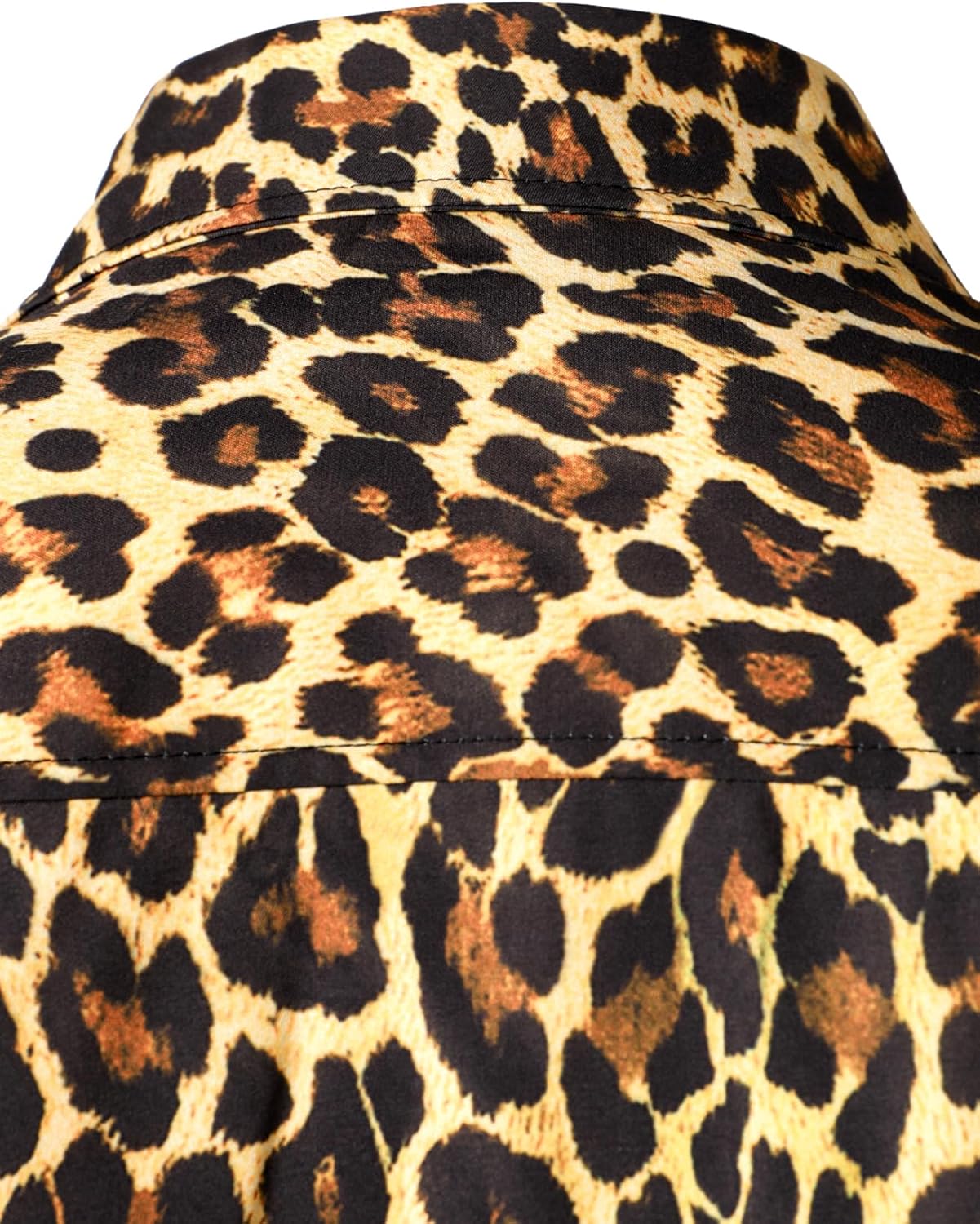 Stitch Boss: Men's Stretchy Causal Leopard Cheetah Print Short Sleeve Slim Fit Button Up Shirt