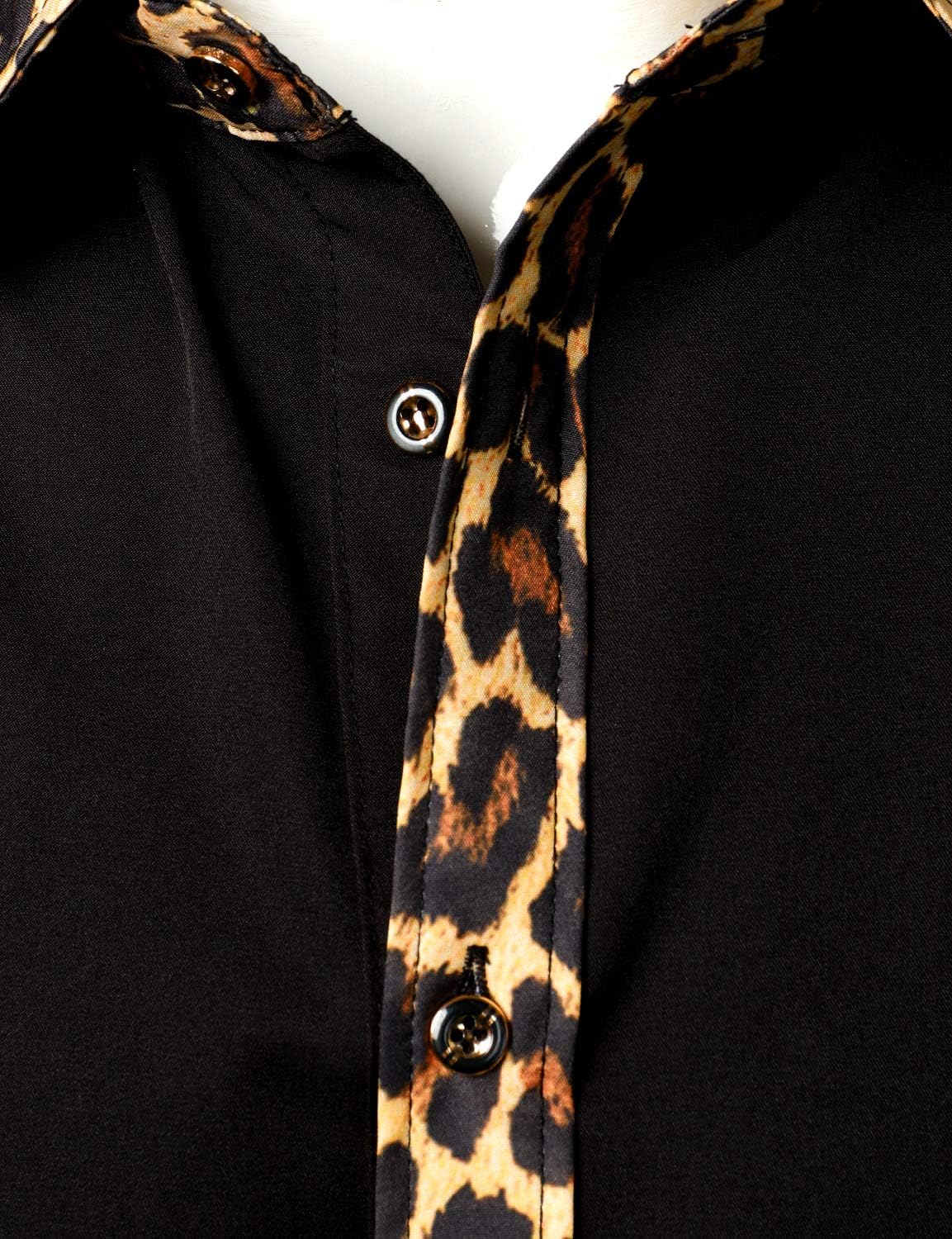 Stitch Boss: Men's Stretchy Causal Leopard Cheetah Print Short Sleeve Slim Fit Button Up Shirt