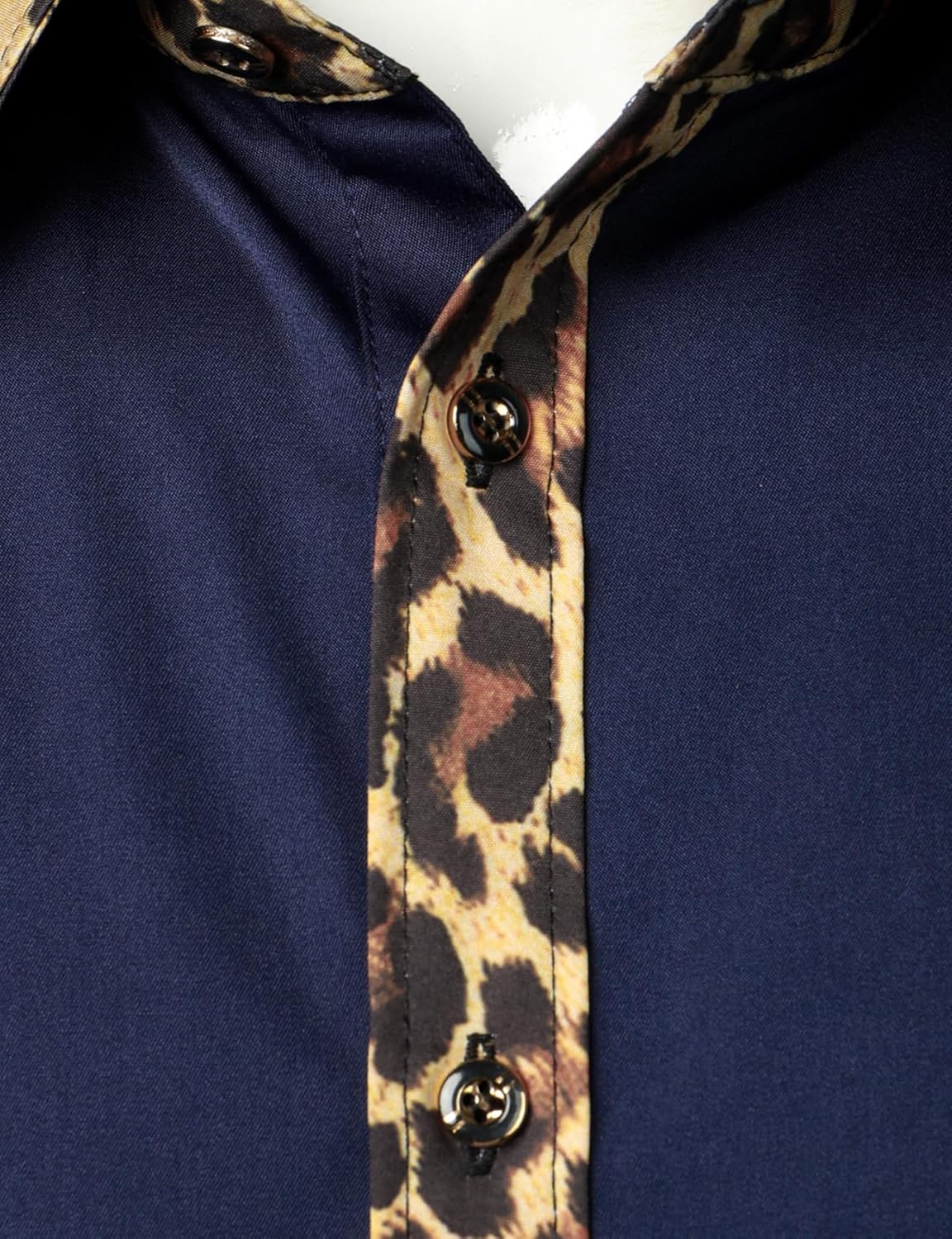 Stitch Boss: Men's Stretchy Causal Leopard Cheetah Print Short Sleeve Slim Fit Button Up Shirt