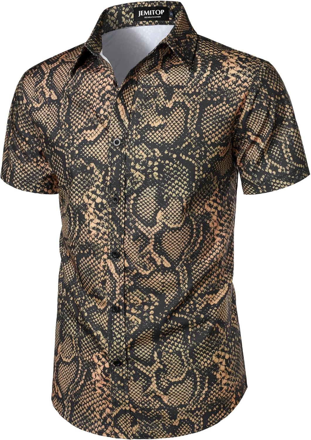 Stitch Boss: Men's Stretchy Causal Leopard Cheetah Print Short Sleeve Slim Fit Button Up Shirt