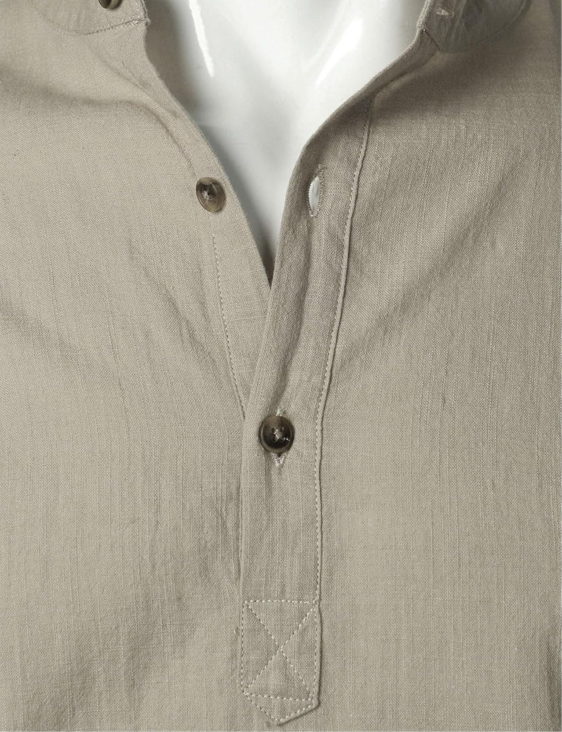 Stitch Boss: Men's Summer Lightweight Cotton Linen Shirts Casual Short Sleeve Breathable Banded Collar Henley for Beach Vacation