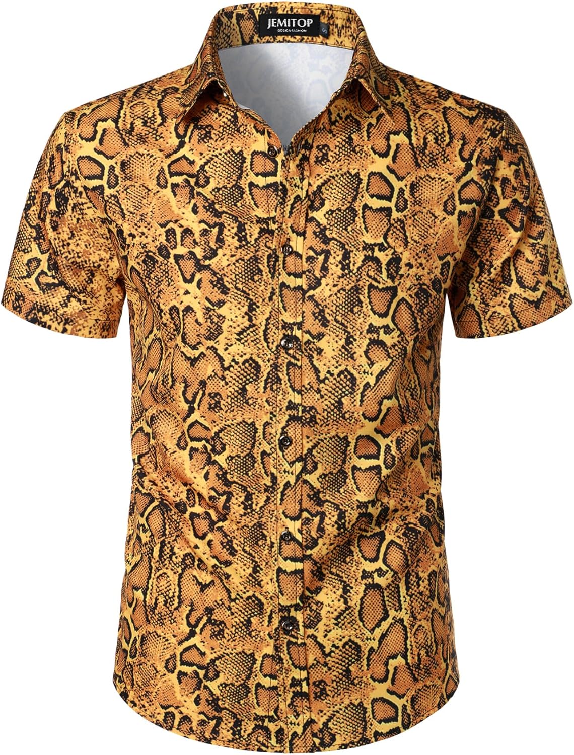 Stitch Boss: Men's Stretchy Causal Leopard Cheetah Print Short Sleeve Slim Fit Button Up Shirt
