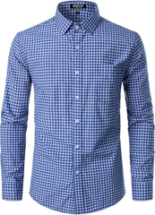 Stitch Boss:Men's Transitional Weather Slim Fit Long Sleeve Button Down Shirt Business Casual Dress Shirts with Pocket
